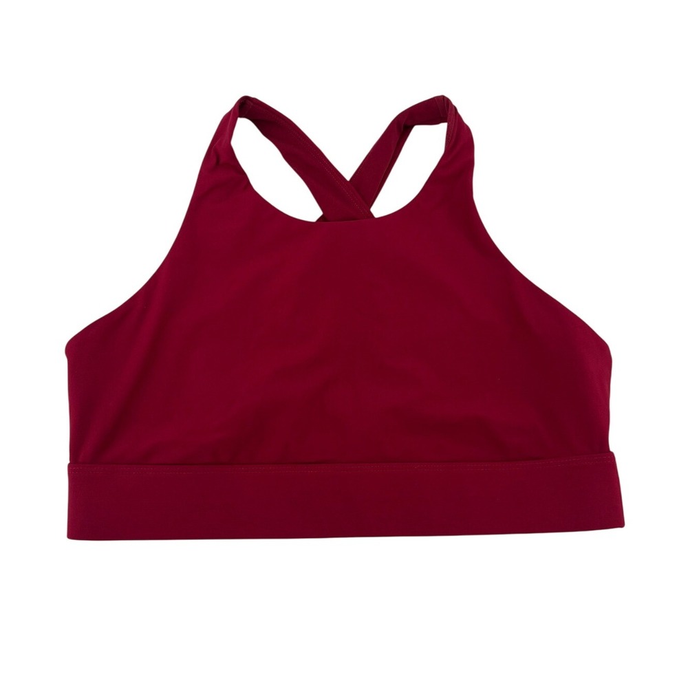 Fabletics Red High Neck Criss Cross Back Medium Impact Sports Bra